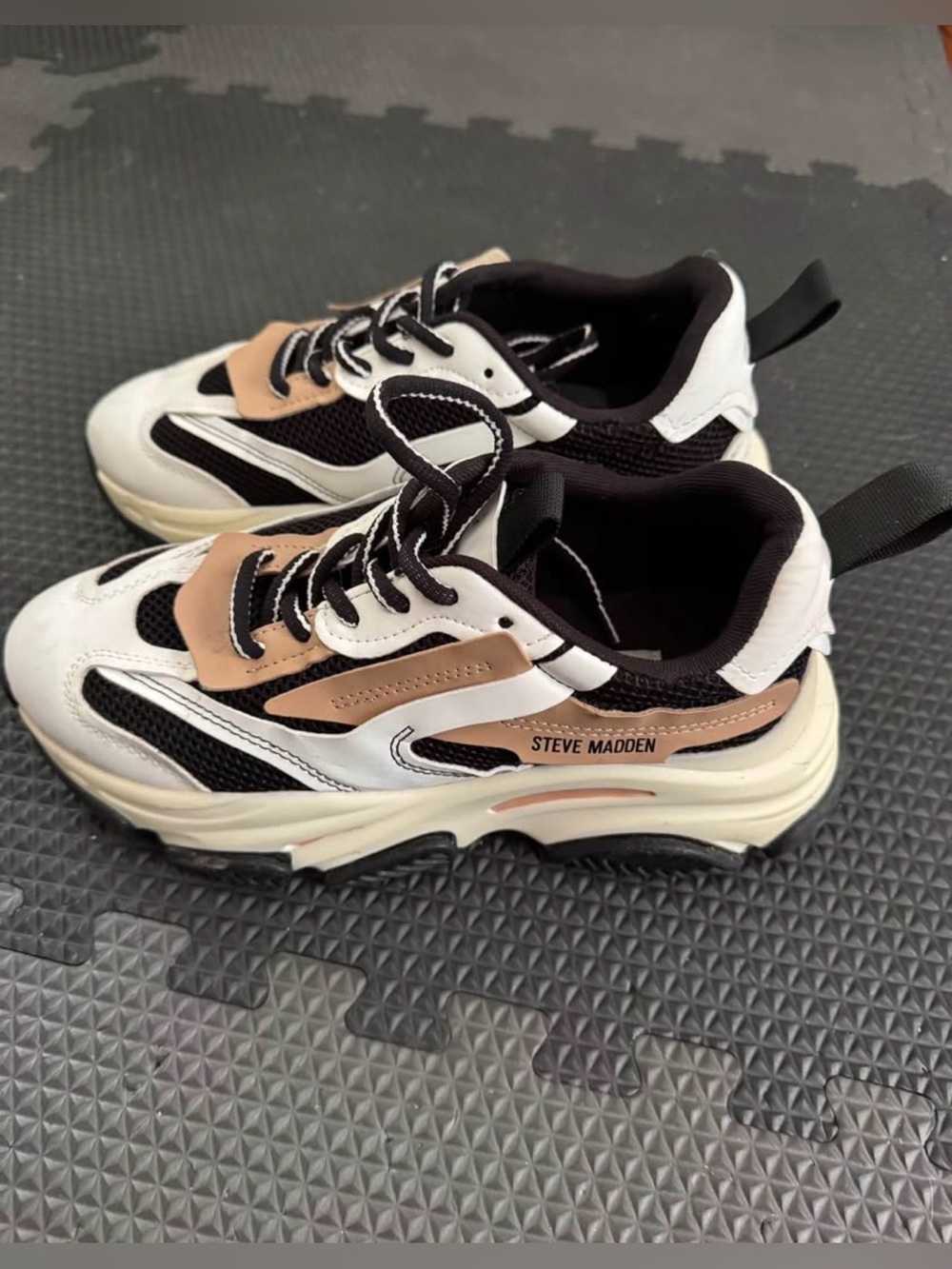 Steve Madden Black, White & Tan Retro Chunky Sneakers